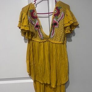 Free People Mustard Yellow Textured Top